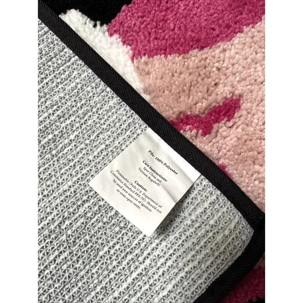 NWT Pink Skull Bow Halloween Bath Rug Goth Coquette Decorative Bathroom Mat